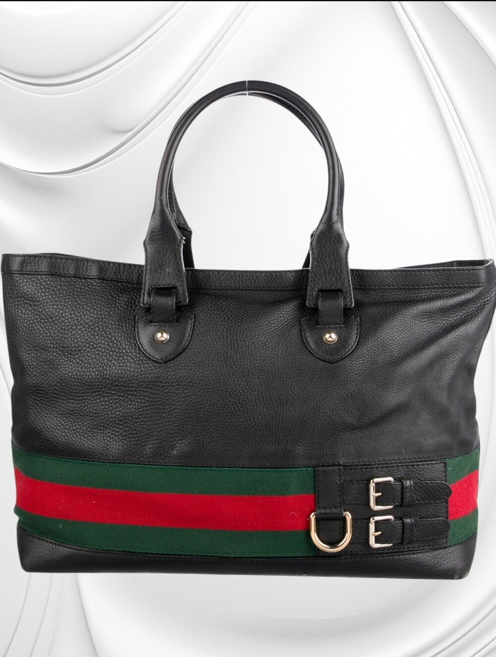 Gucci Black Heritage tote Bag with Sherryline Signature Stripe